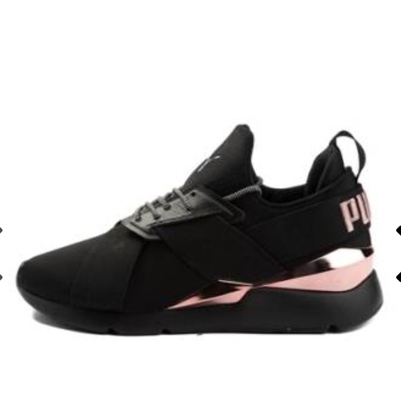 puma rose gold black shoes